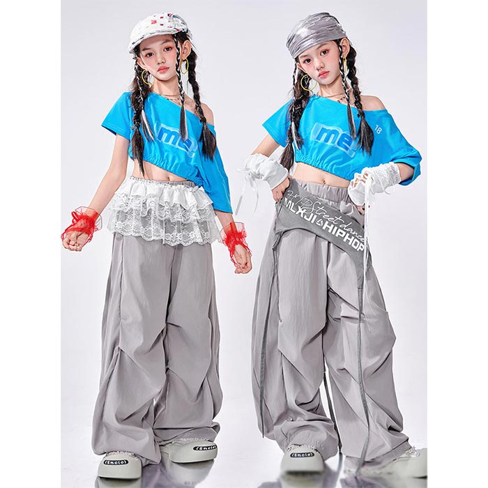 樂天商城 - 女の子 ヒップホップ ジャズダンス 半袖トップス へそ出し 肩出し カーゴパンツ キッズ ダンス衣装 セットアップ チアガール JAZZ 幼稚園 小学生 文化祭 学園祭 ステージ衣装 発表会 韓国風 HIPHOP ロックダンス衣装 キッズ 舞台演出服 子供 団体服 演出服 K-pop かわいい