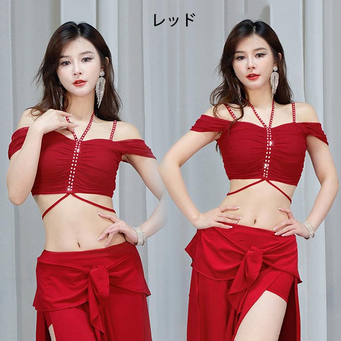 ベリーダンス衣装 トップス単品 レディース ダンストップス へそ出し 半袖 肩出し ...