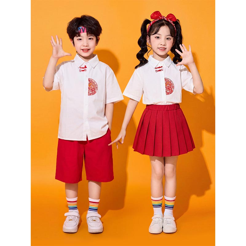 Rakuten - キッズダンス衣装 チアダンス 衣装 中華風 半袖シャツ プリーツスカート ハーフパンツ キッズ セットアップ 小学生 応援団 チアガール 衣装 運動会 ヒップホップ 韓国 ダンス衣装 韓国子供 チアリーダー 練習着 演出服 発表会 kpop ステージ衣装 幼稚園 文化祭 学園祭