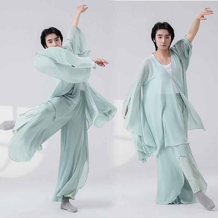 Rakuten - 男女兼用 ダンス練功服 古典ダンス ブラウス シースルー Vネック フレア袖 スリット入り ガウチョパンツ 飄逸 大人 メンズ レディース ゆったり チャイナ風 民族風ダンス 練習着 演出服 女性 男性 ジャズ ヒップホップ モダンダンス かっこいい おしゃれ 3色 エレガント