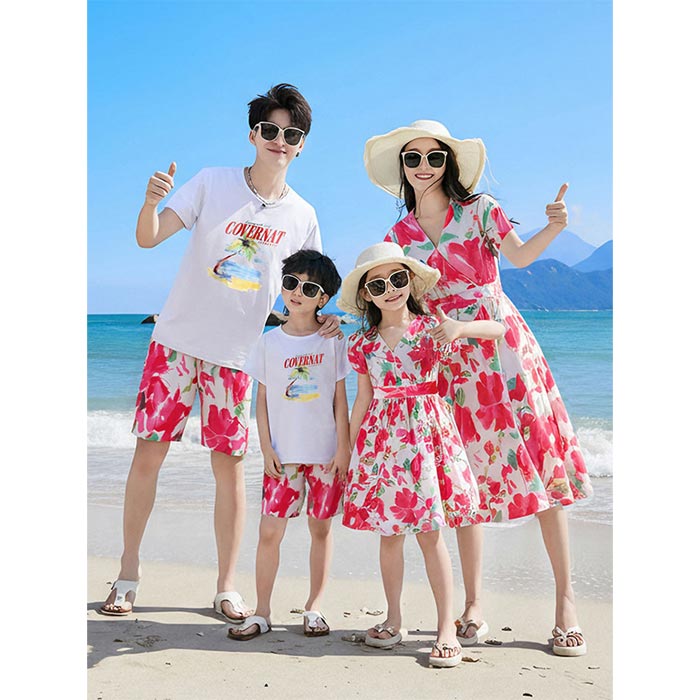 Rakuten - 親子 ペアルック 家族お揃い リンクコーデ オシャレ 親子ペア ワンピース Vネック 半袖 tシャツ ハーフパンツ 花柄 親子セット お揃い 親子コーデ 親子お揃い 夏 キッズ メンズ レデイース 女の子 男の子 カップル リゾート ハワイ 兄弟 姉妹 海 ビーチ リゾート 沖縄旅行
