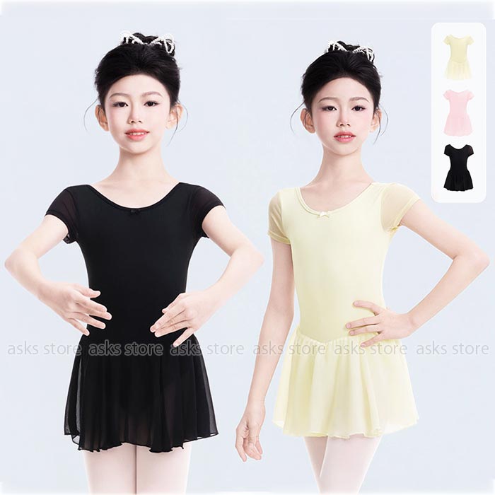 バレエレオタード 子ども ダンス稽古 練功服 半袖 股下スナップ スカート付き 女の子 バレエ レオタード キッズ 子供 バレエ用品 レッスン着 バレエレオタード 新体操 子供 キッズ 競技着 ジュニア こども 練習着 新体操 発表会 かわいい バレエ レオタード