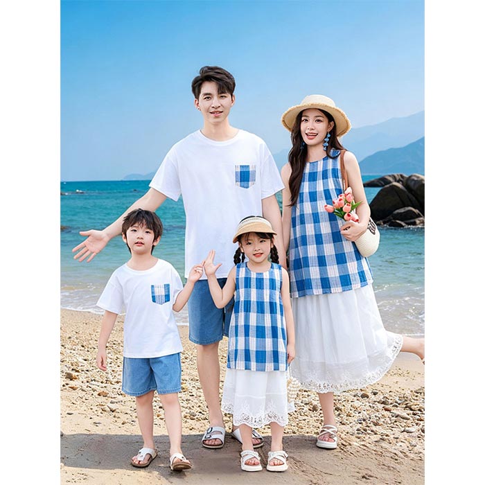 Rakuten - 親子ペア カップル 夏服 ペアルック 親子コーデ 上下セット 半袖tシャツ デニムパンツ タンクトップ チェック柄 スカート 可愛い 新作 家族お揃い 普段着 ボヘミアン風 森ガール 大人 キッズ リゾート 子ども服 海 旅行 親子コーデ 沖縄 学園活動 プレゼント おしゃれ