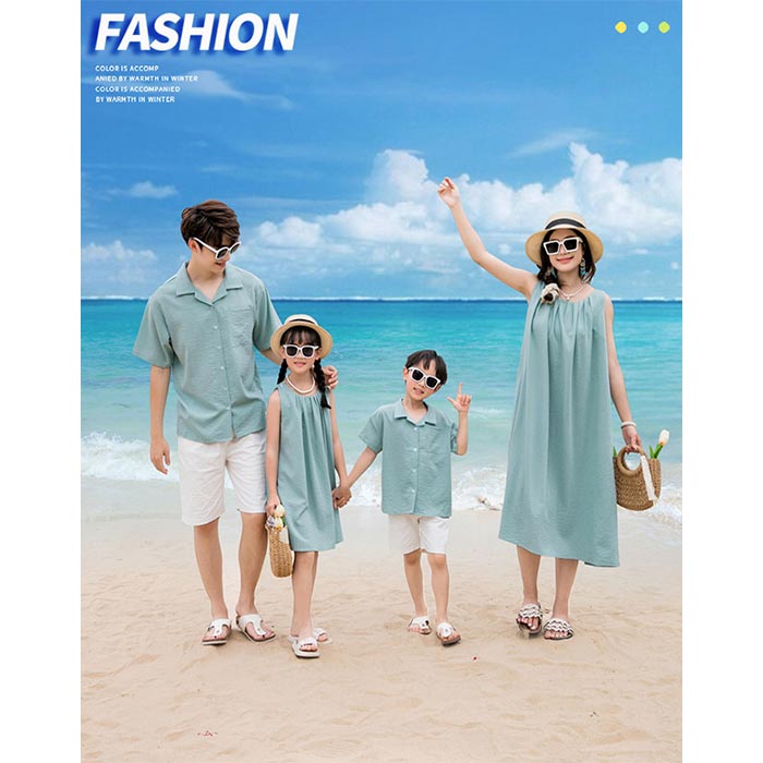Rakuten - 親子 ペアルック 夏 海 旅行 レディース ワンピース ノースリーブ フランス風 無地 女の子 森ガール メンズ 半袖シャツ ショートパンツ 男の子 親子コーデ 親子ペア お揃い リゾート アロハシャツ リンクコーデ ママ パパ キッズ 子供 子供服 カジュアル 記念撮影 おしゃれ