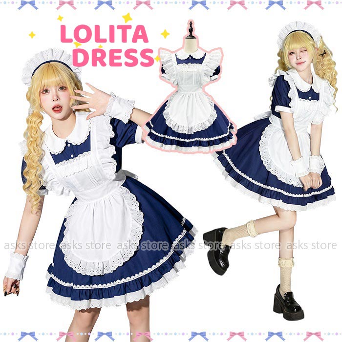 Rakuten - ロリータドレス メイド服 ワンピース エプロン カチューシャ フルセット 可愛い ワンピース 洋服 姫系 仮装 ウェイトレス 喫茶店 カフェ 喫茶 大人 パーティー 誕生日 コスプレ フリル アニメ かわいい コスチューム 余興 イベント cosplay 定番 大きいサイズ ハロウイン