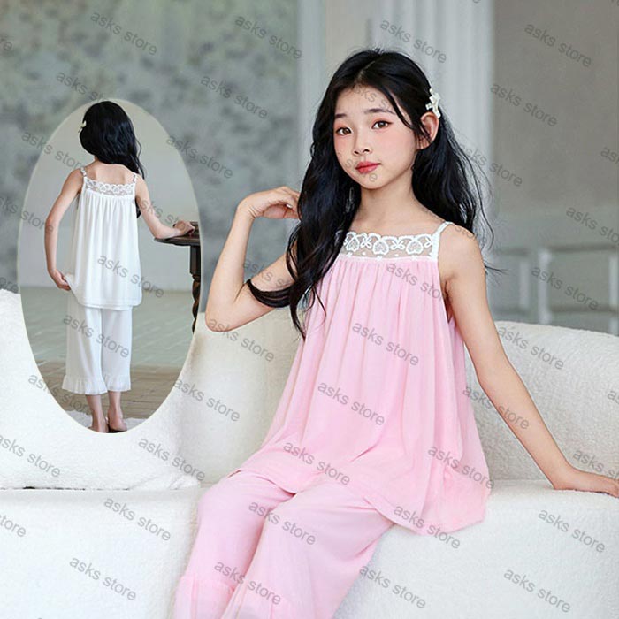 Rakuten - 女の子 パジャマセット キャミソール パンツ 2点セット キッズ パジャマ ルームウェア 夏服 パジャマ レース フリル裾 お姫様 プリンセス ルームウェア 子供 ナイトドレス 天使風 ガールズ ナイトウェア 部屋着 子供服 寝間着 寝巻き 姫系 かわいい ジュニア ゆったり