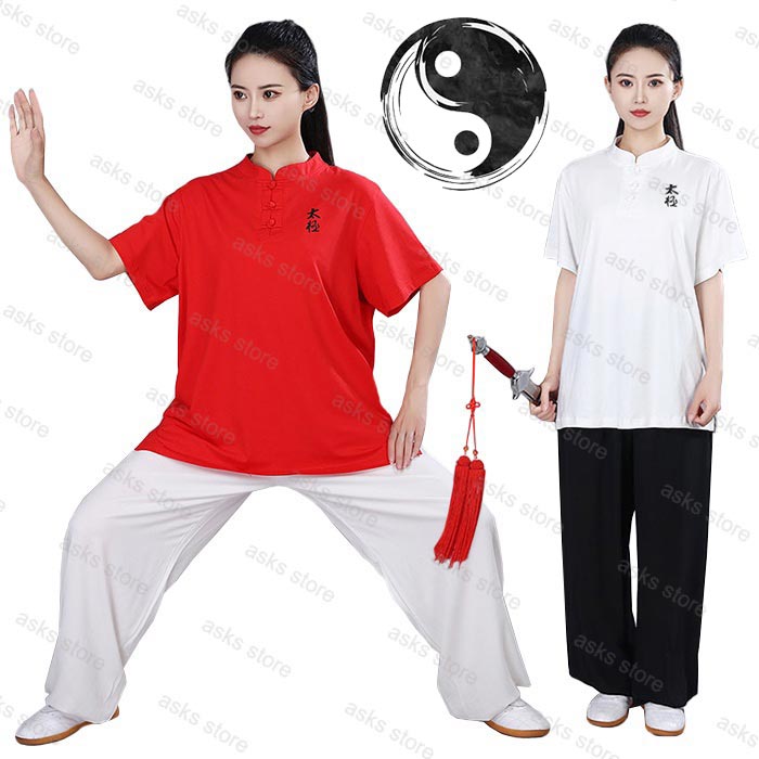 男女兼用 太極拳ウェア 太極拳 トップス メンズ レディース 半袖 tシャツ 練功服 ...