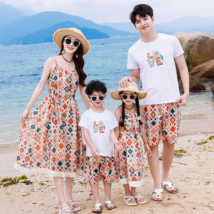 乐天商城 - ボヘミアン風 親子ペアルック 沖縄旅行 ワンピース キャミソール 総柄 半袖Tシャツ ショートパンツ 家族お揃い 親子お揃い ママ パパ キッズ リンクコーデ 夏 遊び 親子ペア レディース 親子 コーデ メンズ 親子ペア 家族ペア 男の子 女の子 リンクコーデ リゾート かわいい