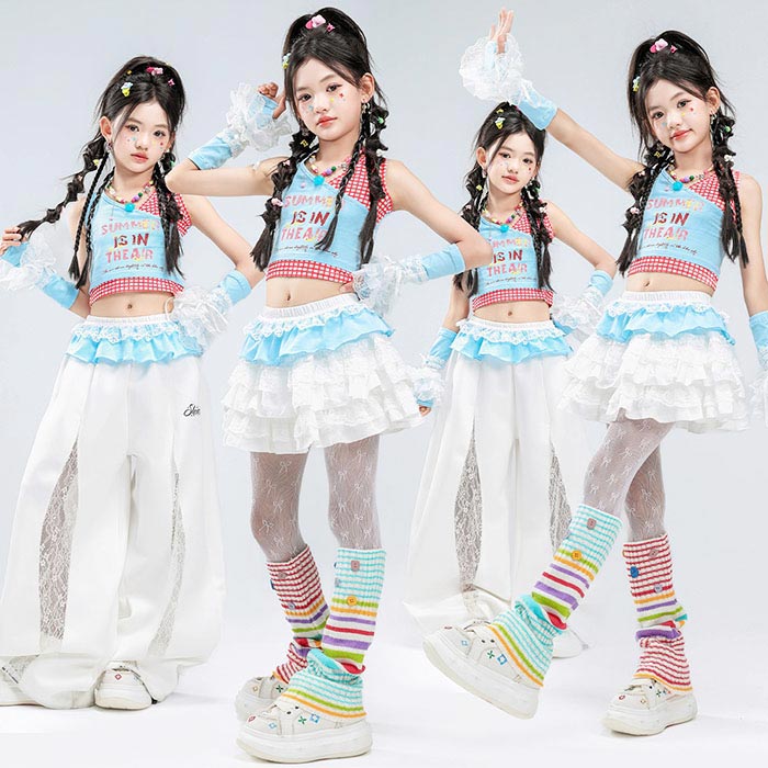 乐天商城 - チアダンス 女の子 ジャズダンス衣装 カーゴパンツ ミニスカート タンクトップ セットアップ レース キッズ へそ出し ヒップホップ 韓国風 アイドル ガールズ キッズダンス衣装 かっこいい イベント 発表会 ステージ衣装 卒業式 y2k 腰巻 k-pop おしゃれ jazz 団体服 演出服