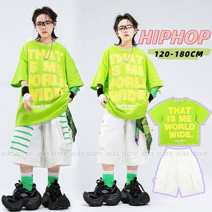 乐天商城 - ストリートダンス hiphop 女の子 男の子 カジュアル Tシャツ 半袖 ハーフパンツ kpop ジャズダンス 衣装 キッズ セットアップ ヒップホップ 練習着 夏 文化祭 可愛い 韓国 ダンス 発表会 ステージ衣装 舞台演出 子ども 卒業式 ダンス稽古 普段着 キッズダンス衣装 カッコいい