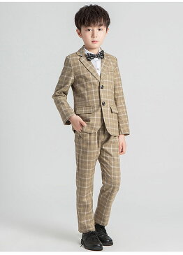 キッズスーツ 男の子 5点セット チェック柄 カーキ色 フォーマル スーツ 子供 ピアノ 発表会 結婚式 ジュニアスーツ タキシード 子供服 小学校 細身 卒業式 発表会 90 100 110 120 130 140 150cm