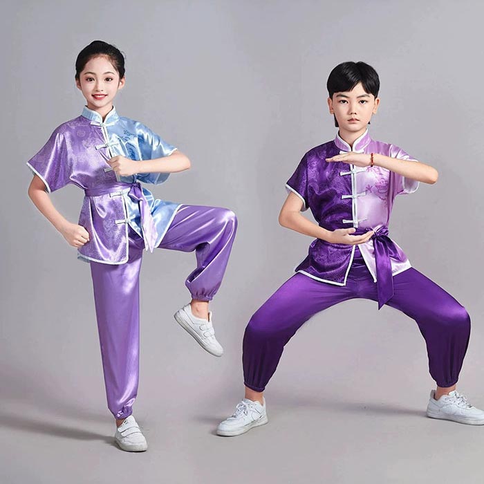 女の子 男の子 武術服 男女兼用 中華太極拳服 ジュニア キッズ スポーツウェア 練功服 子供カンフー衣装 演武用 太極拳ウェア ユニセックス 上下セット 長袖 ロングパンツ 配色 ジャガード 気功 公演服 学園祭 文化祭 イベント ステージ衣装 舞台演出服 団体お揃い