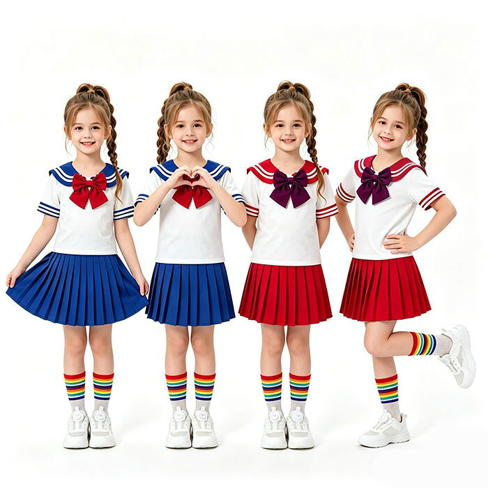 チアダンス 衣装 キッズ セットアップ セーラー服 学院風 小学生 女の子 k-pop 衣装 半袖 トップス スカート ジャズダンス ジュニア ヒップホップ 応援団 子供 演出服 HIPHOP イベント 発表会 ステージ衣装 海軍風 チアガール コスチューム 甲子園 チアリーダー 子供の日