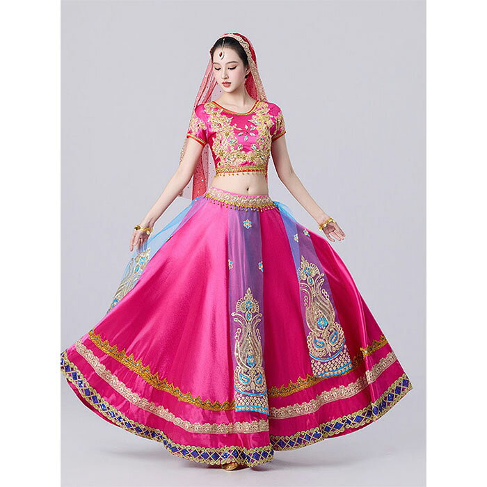 レディース ベリーダンス 衣装 半袖 トップス へそ出し スカート ヘッドベール 花柄 スパンコール アラジン ジャスミン風 インドダンス 古典ダンス衣装 コスプレ ハロウィン 仮装 プリンセス コスチューム かわいい ステージ衣装 演出服 アラビアン 発表会 おしゃれ セクシー
