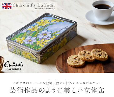 チャーチル スイセン缶 ティン缶入り チョコレート&ヘーゼルナッツ ビスケット 300g イギリス Churchill's Daffodil チョコチャンククッキー お菓子 焼菓子 イギリス土産 おもたせ 手土産 スイーツ ギフト プレゼント 誕生日 母の日 FD208