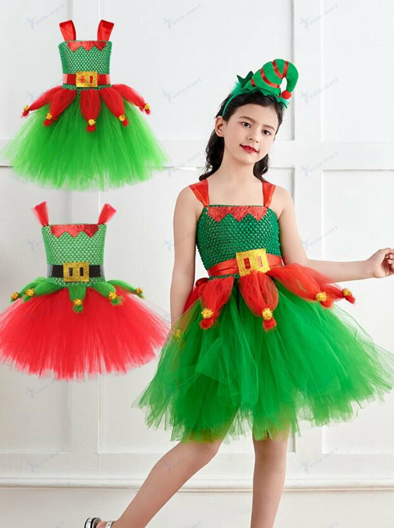 子供クリスマスワンピース　女の子コスプレワンピース　キャミソール　女の子チュールスカート　リボン..