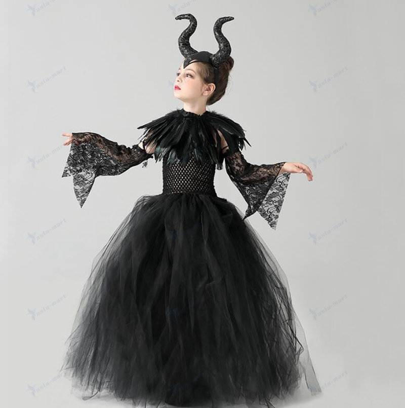 子供ハロウィン魔女コスプレワンピース　女の子マキシ丈チュールスカート　ふんわり　悪魔cosplay　ク..