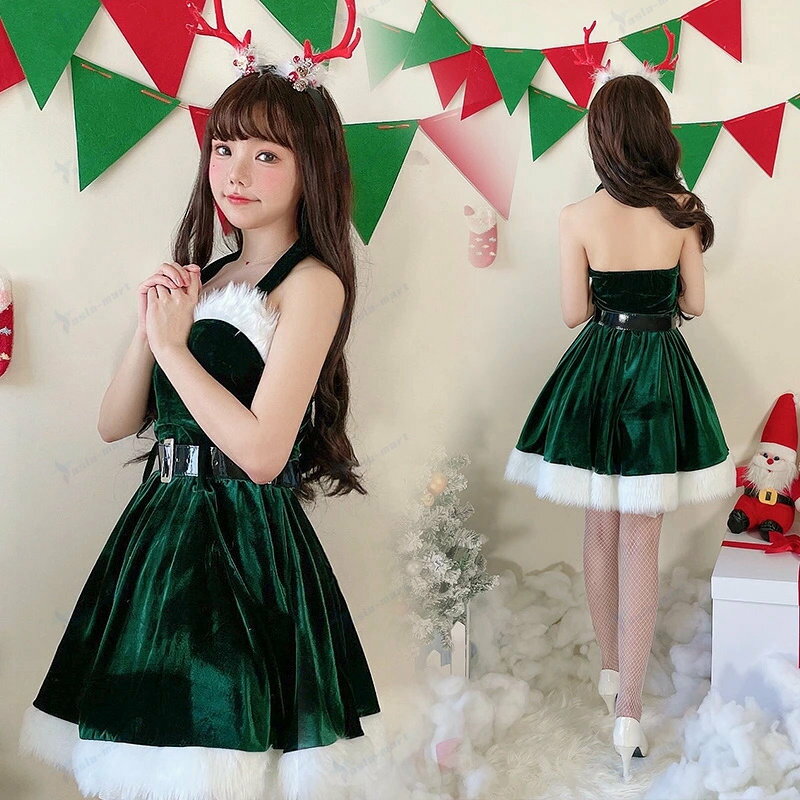 クリスマスドレス 　コスプレ キャミソールドレス クリスマス衣装 サンタクロースワンピース サンタコスチューム 帽子＋ドレス +ベルト3点セット女性クリスマス衣装 サンタクロースコスプレ 仮装 個性　 Christmasイベント 文化祭 パーディー サンタコス 変身仮装