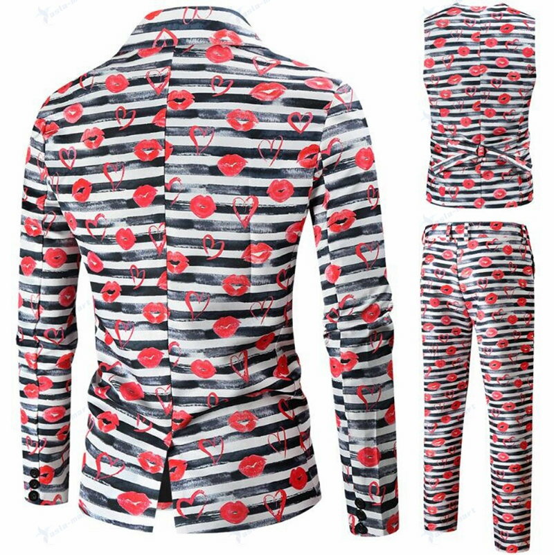 キス柄プリント　自由に組合 ジレベスト バレンタインデー服 原宿風　ロング丈パンツ　タキシードジャケット舞台演出メンズスーツセット　舞台コスプレステージ演出服アウター　舞台ダンスウェア　団体服　発表会　カラオケ　パーティー　二次会　年会写真撮影