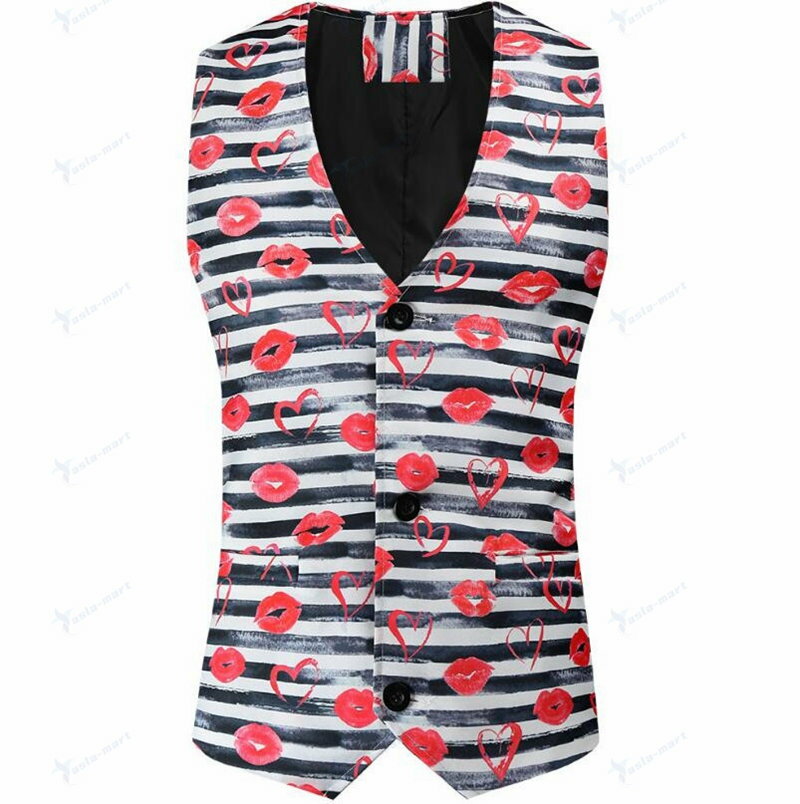 キス柄プリント　自由に組合 ジレベスト バレンタインデー服 原宿風　ロング丈パンツ　タキシードジャケット舞台演出メンズスーツセット　舞台コスプレステージ演出服アウター　舞台ダンスウェア　団体服　発表会　カラオケ　パーティー　二次会　年会写真撮影