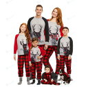 親子ペアクリスマスパジャマ 鹿柄 クリスマスツリープリント 親子ペアルームウェア カップル ベビー ロング丈パンツ 子供 ママ パパ 家族部屋着 長袖tシャツ パジャマ上下セット