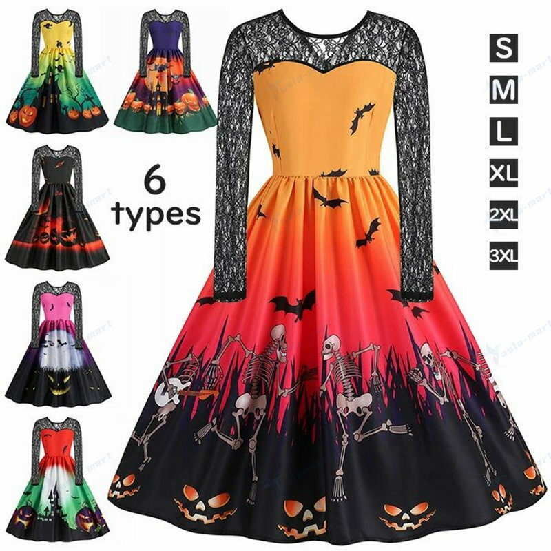 ハロウィン ワンピース レディース レース ドレス 長袖 大人 ハロウィン コスプレ 衣装 女性 大きい裾 ..