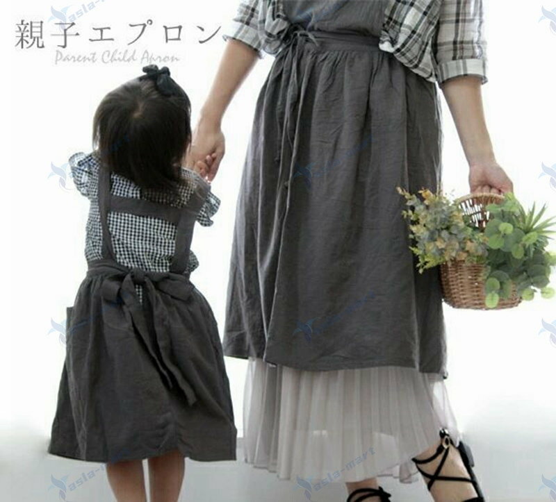 親子 おそろい エプロン 幼稚園 保育園 レクレーション バッグリボン ナチュラル ベビー服 子ども服 麻..