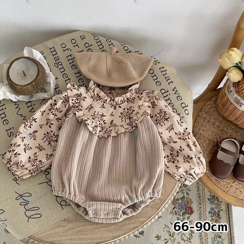 ベビーアンティーク花柄クラシカルロンパース 女の子 入園 入学 卒園 卒業退院 出産祝い プレゼント ギフト 写真撮影 お祝い 韓国子供服 服 シンプル 春 夏 秋 冬 ナチュラル 66cm 73cm 80cm 90cm