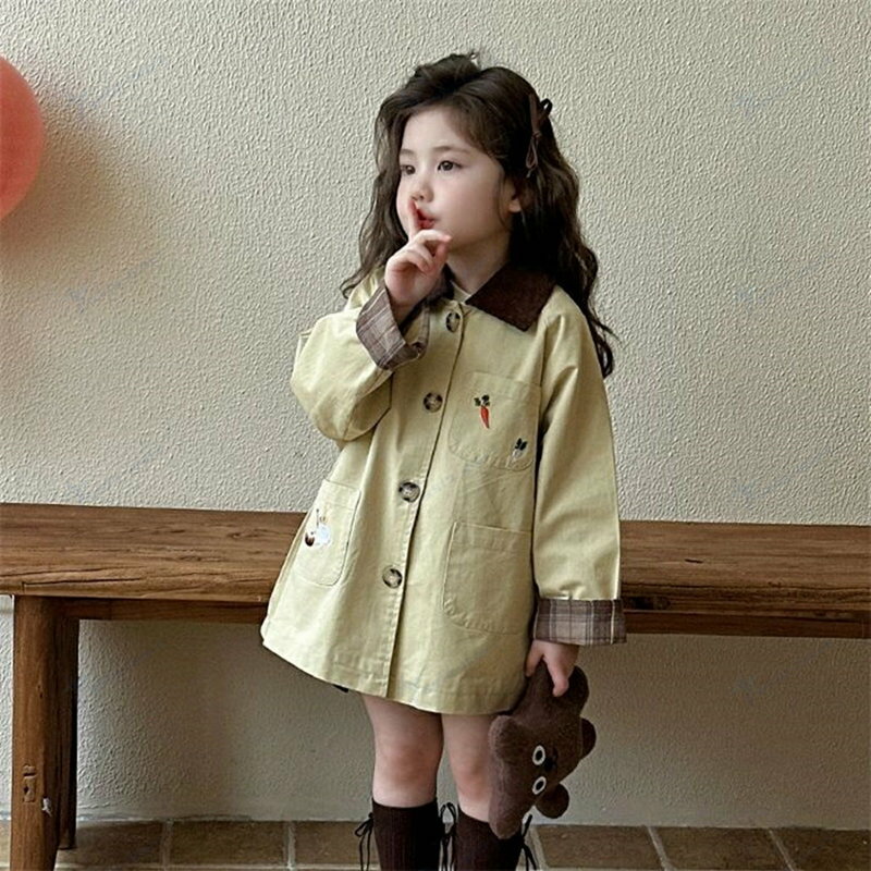 キッズ トレンチコート 女の子 ジャケット アウター 子供服 春秋 コート ベビー服 子ども 幼児 ライトアウター ゆったり 80 90 100 110 120 130 無地 トップス 保育園 幼稚園 入園 可愛い 食事会 お出かけ 長袖 上着 プレゼント 軽量