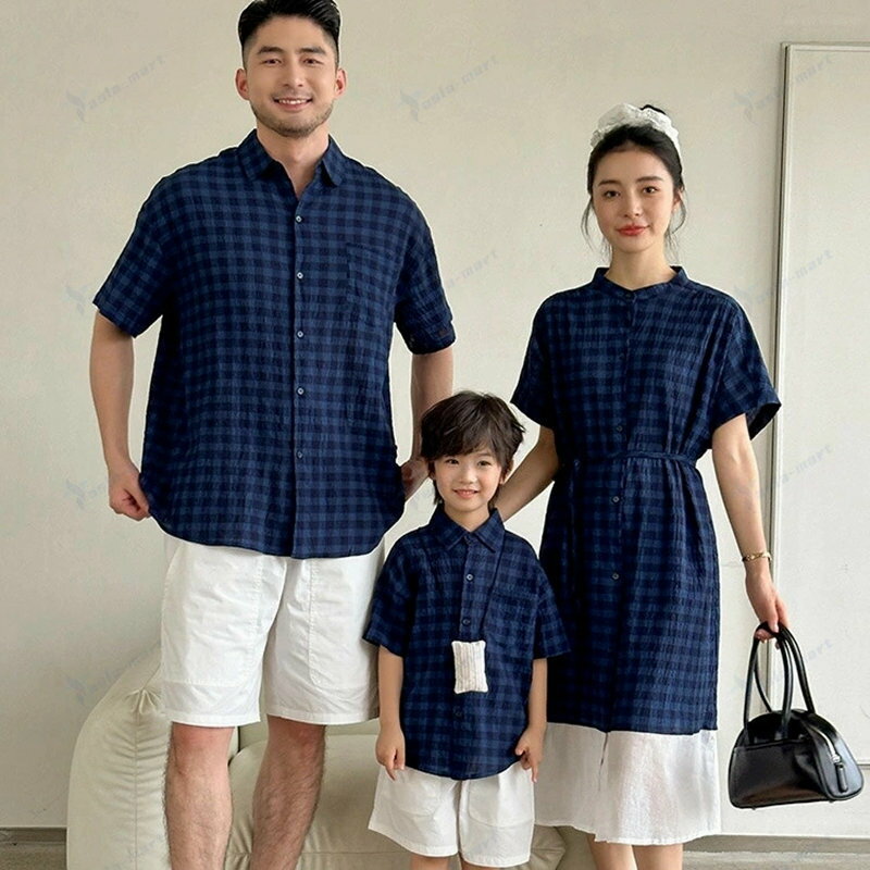 親子ペア チェック柄 ペアルック 夏 親子服 家族お揃い 親子お揃い 親子コーデ リンクコーデ セット 男..