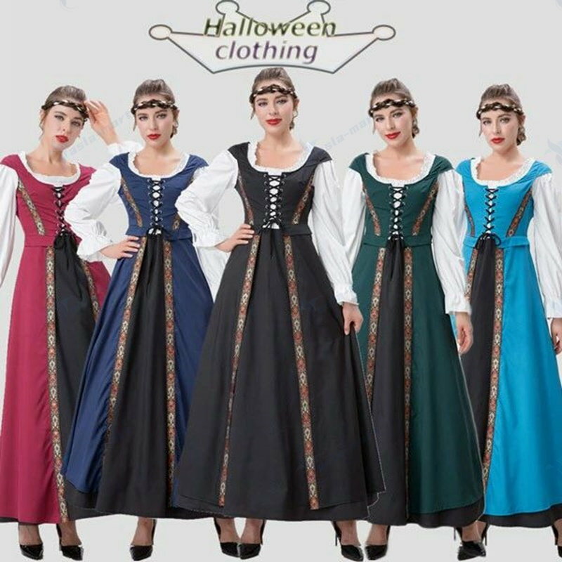 ハロウィンワンピース 中世 ヨーロッパ風 レディース ワンピース ロング コスプレ 女性 ヨーロッパ中世 古着 Halloween 中世 復古 復古風 西洋 民...