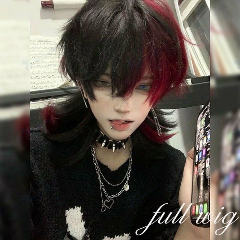 ウィッグ レッド メンズ レディース かつら ショート ウルフ フルウィッグ 男装 男性 原宿 イケメン ハンサム 自然 小顔 耐熱 人気 ファッション イメチェン コスチューム 原宿風 仮装 文化祭 イベント 学園祭 ハロウィン 自然 男女兼用 短髪 ネット付き 赤