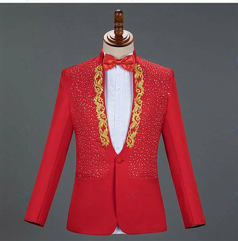 タキシード きらきら メンズ スーツ ジャケット 長ズボン 上下セット 2点セットアップ 演出服 ステージ衣装 光沢のあるジャケット スパンコール 衣装 黒白 2色選べるズボン 白 紺 紫 赤 青 スパンコール クリスマス仮装 ハロウィン衣装