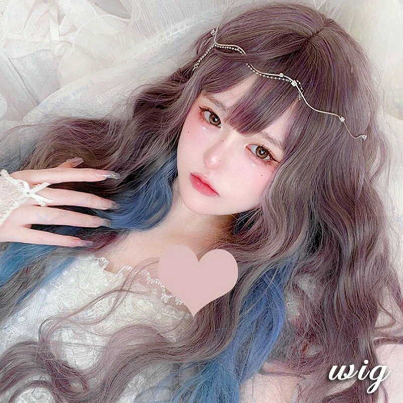 ウィッグ レディース フルウィッグ ロング メッシュ インナーカラー 巻き髪 ぱっつん前髪 前髪あり 可愛い かわいい 大人用 コスプレ ロリータ ゴスロリ コスチューム 原宿風 仮装 超自然 かつら wig Lolita 小顔 文化祭 イベント 学園祭 ハロウィン(4)