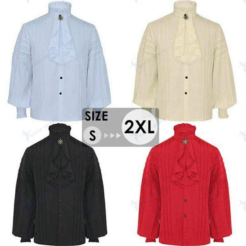 ゴシック風 トップス舞台ステージ衣装 ヨーロッパ中世 ジャガード織シャツ ルネッサンス 男性用 シャツ パンク＆ゴシック 中世 ブラック ホワイトレッド ベージュ