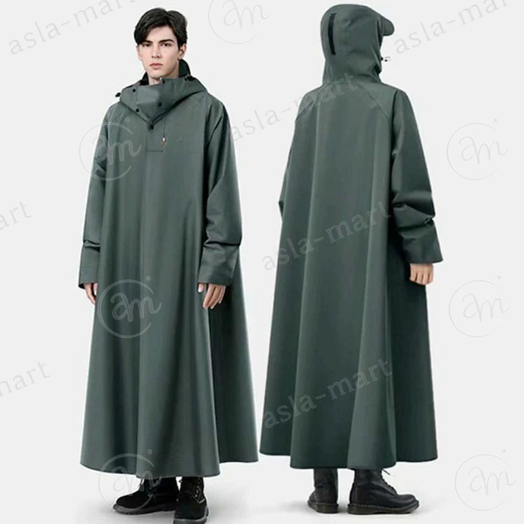 asla martの雨対策 レインポンチョ 男女兼用 レディース メンズ レインコート 梅雨対策 ヘルメット着用可能 耐水圧10000mm 自転車 レインコート 袖付き レインウェア 雨合羽 ロング丈 豪雨 通勤 通学 バイク アウトドア用 M L XL XXL｜アングル3