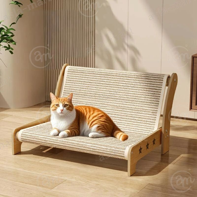 ペットデッキチェアペットベッド猫用リクライニングチェア室内猫用品木製小型犬サイザル麻爪とぎキャットハンモックおしゃれ猫ベッドペット寝具猫用可愛い猫家具ベッドフレーム夏用自然素材ペット用品耐噛み通気性いいひんやり楽しみ送料無料