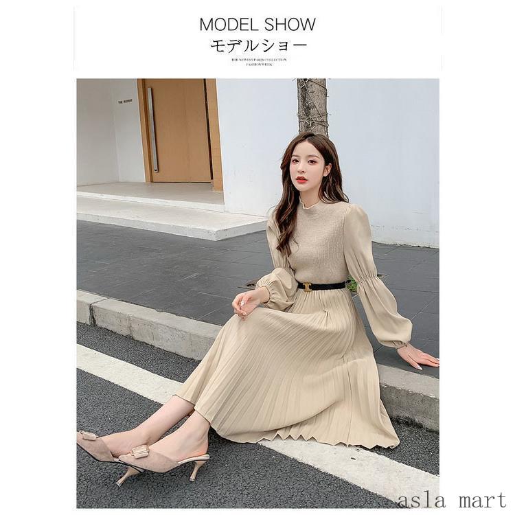 【ポイント20倍】ニットワンピース レディース 長袖ワンピース Aラインスカート きれいめ 大人 上品 結婚式ドレス 通勤 30代40代 秋冬 ロングワンピース 無地セーター メリヤス