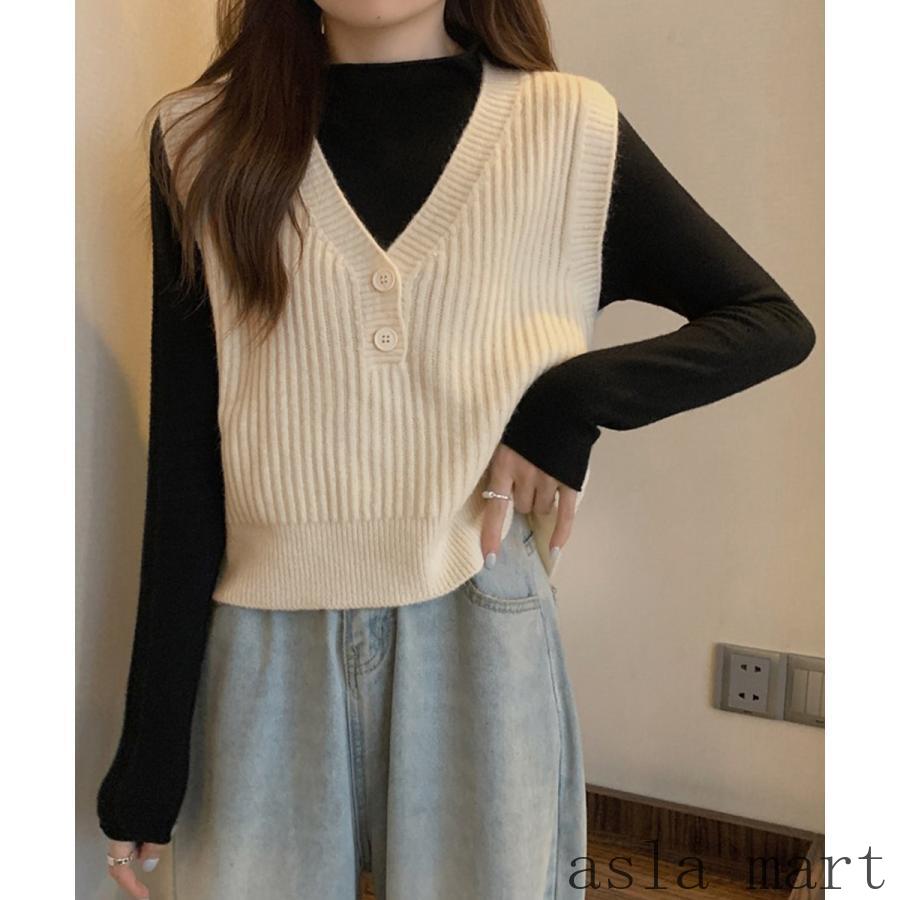 【ポイント10倍】Vネックニットベスト コンパクトベスト
