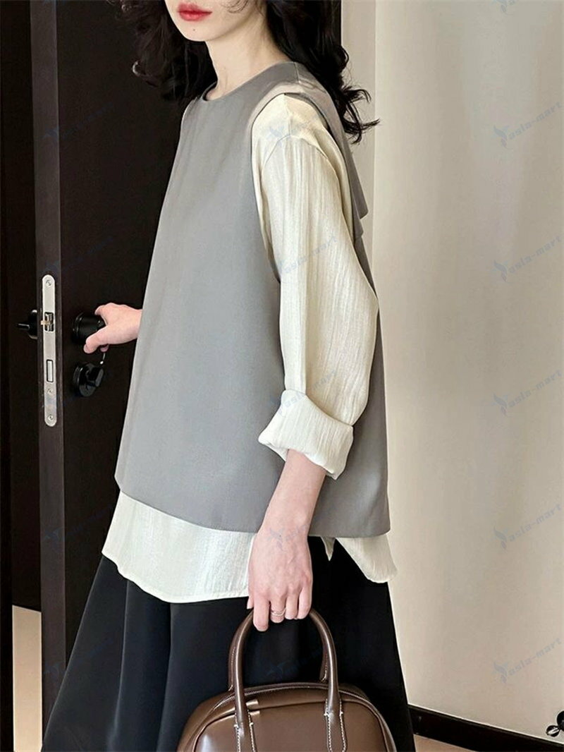 ベスト レディース バックスリット プルオーバー ジレ クルーネック ノースリーブ ...