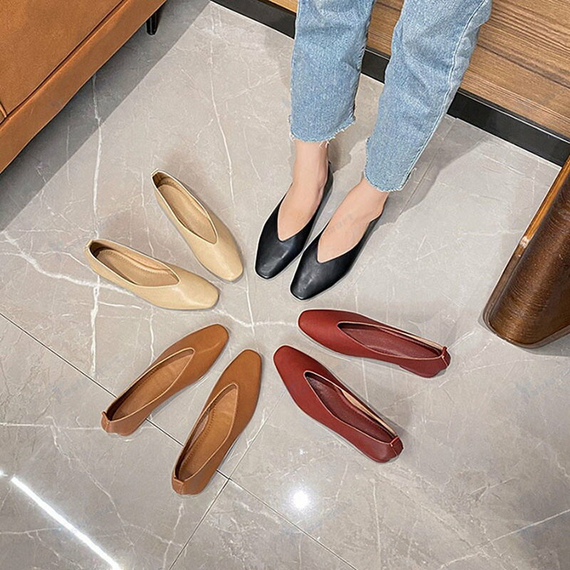 スクエアパンプス ローヒールパンプス Vカット フラットパンプス 痛くない 柔らかい フラットシューズ 黒 歩きやすい パンプス オフィス 通勤 ブラック 幅広 疲れない PU フェイクレザー 合皮 太ヒール ぺたんこ 美脚 仕事用 asla-mart-10022129 asla mart サンプル画像2