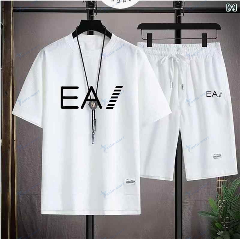 Tシャツ メンズ セットアップ 上下セット 5分袖 ハーフパンツ 2点セット ワッフル素材 涼感 速乾 カジュアル スポーツウェア ルームウェア 部屋着 動きやすい ゆったり 大きいサイズ 通気性 吸汗