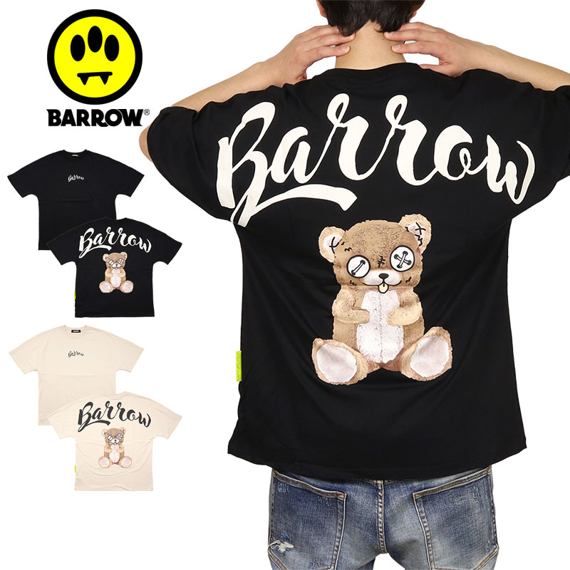 バロー Tシャツ BAROW 半袖Tシャツ レディース メンズ 女性 男性 春 夏 秋 おしゃれ プレゼント ブランド ストリート 人気 おすすめ かっこいい オーバーサイズ 大きい barrow051 ブラック クリーム M L XL
