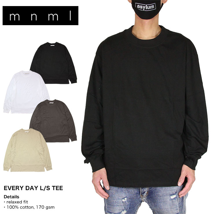 ミニマル ロンT mnml メンズ 長袖Tシャツ 男性 春 夏 ブランド オーバーサイズ ドロップショルダー 人気 誕生日 プレゼント ギフト mnml085 ブラック ホワイト アース M L XL XXL