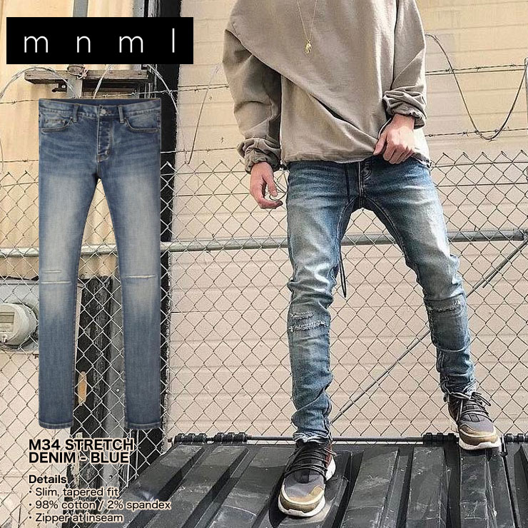 ߥ˥ޥ mnml ǥ˥ѥ  ȥ꡼ ֥ С  M34 STRETCH DENIM BLUE mnml17aw007 ǥ 28inch 29inch 30inch 32inch 34inch 36inch 38inch