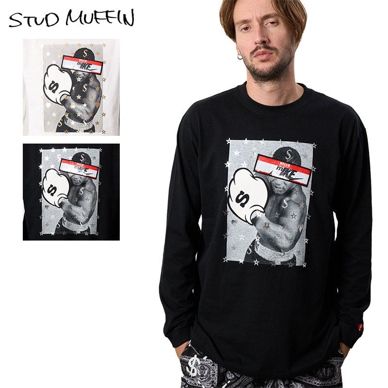 【お買い物マラソン！女性限定10％OFFクーポン配布】スタッドマフィン ロンT STUD MUFFIN 長袖Tシャツ メンズ 男性 春 秋 ブランド ストリート オーバーサイズ 人気 誕生日 プレゼント ギフト stdmfn24ss002 ホワイト ブラック M L XL