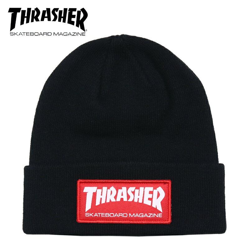 スラッシャー ニット帽 THRASHER ニットキャップ ビーニー 帽子 ストリート スケボー メンズ レディース ブランド 大きいサイズ おしゃれ おすすめ 人気 黒 thrasher064 ブラック ストリート