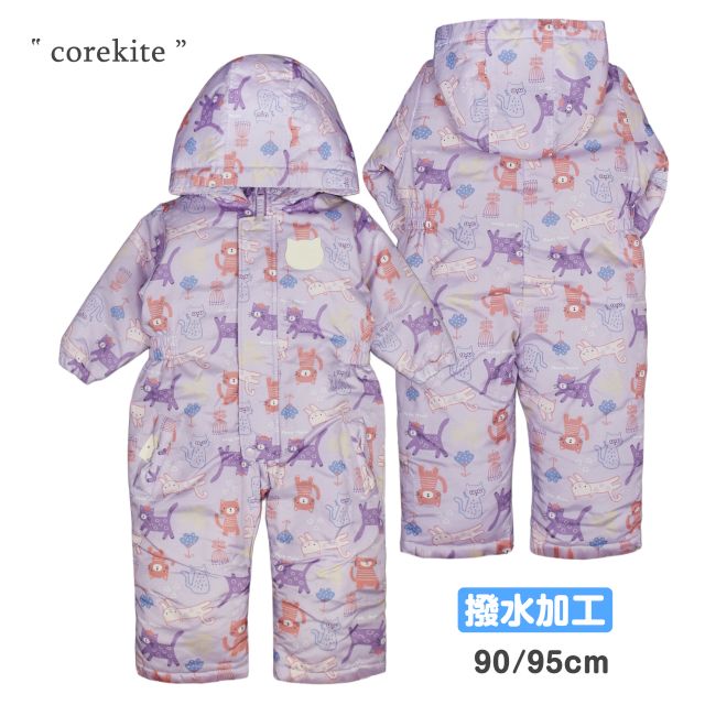 ジャンプスーツ 猫 ベビー キッズ 子供 女の子 撥水加工 フード付き スノーコンビ☆全2色【スーパーセー..