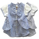pastel レース パフスリーブ 半袖 ワンピース チュニック ストライプ フリル リボン フレンチスリーブ 女の子 ベビー キッズ ジュニア 子供 小学生 ...