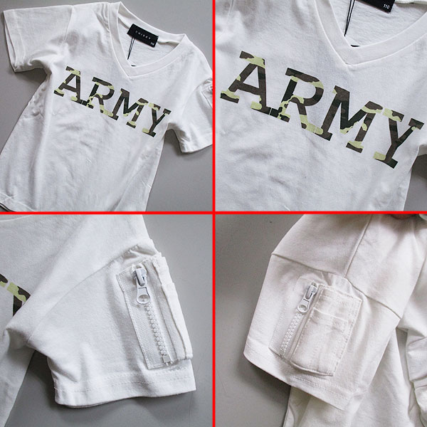 GREEN TOMATO MA-1 共地 ポケット 迷彩 ARMY Vネック 半袖 Tシャツ キッズ ジュニ...